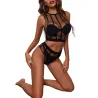 Ensemble lingerie sexy - top / culotte - résille évidée noire