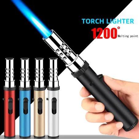 Briquet à gaz torche en métal - coupe-vent - flamme réglable