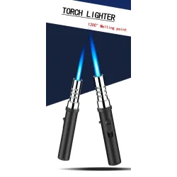 Briquet à gaz torche en métal - coupe-vent - flamme réglable
