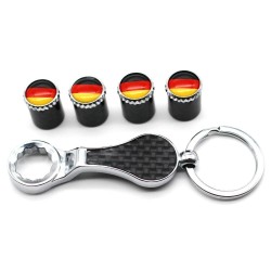 Valves de roue de voiture - capuchons métalliques - avec clé - porte-clés - drapeau allemand