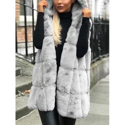 Manteau de fourrure d'hiver chaud - gilet à capuche