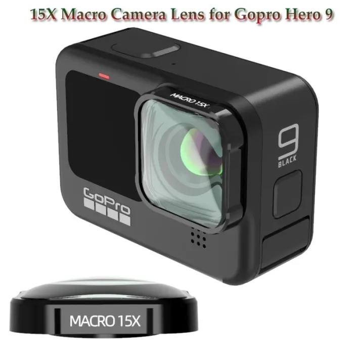 Objectif de caméra macro 4K HD 15X - verre optique - pour caméra d'action GoPro Hero 9 Black
