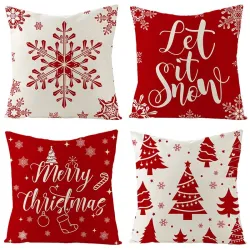 Housse de coussin déco Noël - rouge avec imprimé - 40 * 40 cm