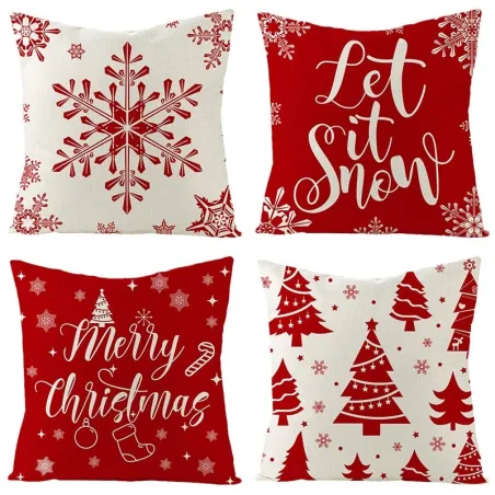 Housse de coussin déco Noël - rouge avec imprimé - 60 * 60 cm