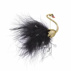 Paon blanc/noir - broche - plumes - perles