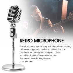 Microphone de style vintage - vocal dynamique - avec support