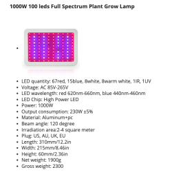 Lampe de culture à LED - spectre complet - 300W - 1600W