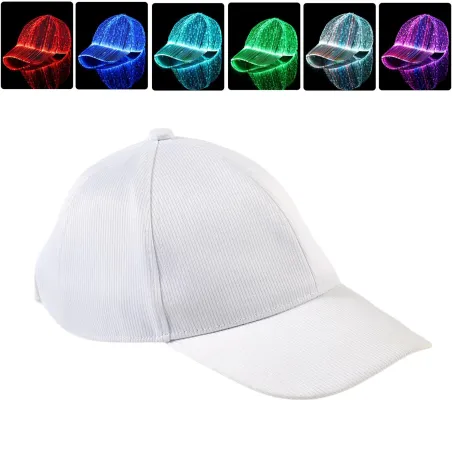 Casquette de baseball - fibre optique - LED - USB - blanc