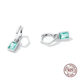 Boucles d'oreilles longues irrégulières - zircon vert carré - argent 925