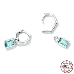 Boucles d'oreilles longues irrégulières - zircon vert carré - argent 925