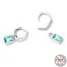 Boucles d'oreilles longues irrégulières - zircon vert carré - argent 925