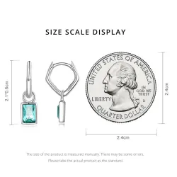Boucles d'oreilles longues irrégulières - zircon vert carré - argent 925