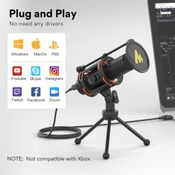 MAONO - microphone à condensateur - bouton de gain - trépied - USB