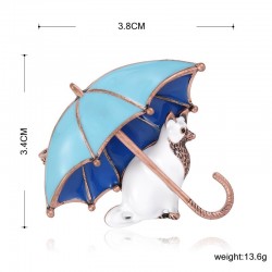 Chat avec un parapluie - broche en émail