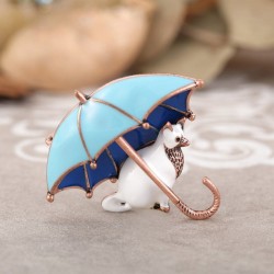 Cat with an umbrella - enamel broochBrooches