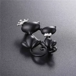 Chat double avec couronne - broche