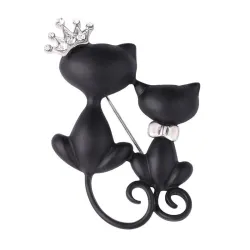 Chat double avec couronne - broche