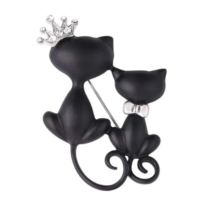 Chat double avec couronne - broche