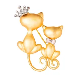 Chat double avec couronne - broche
