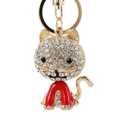 Crystal cat - red enamel - keychainKeyrings