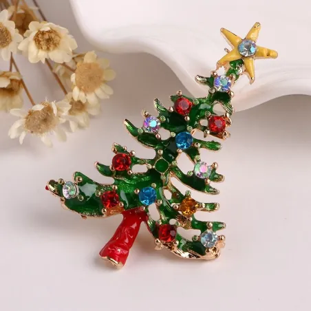 Sapin de Noël - avec étoile / cristaux - broche