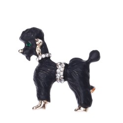 Curly hair dog - with crystals - brooch