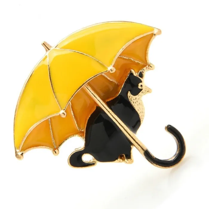 Chat sous parapluie - broche