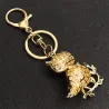 Hibou cristal doré - feuilles vertes - porte-clés
