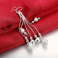 Long silver earrings - matte beads - 925 sterling silverEarrings