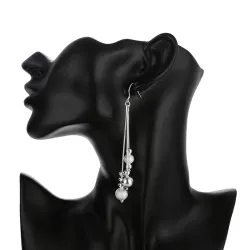 Long silver earrings - matte beads - 925 sterling silverEarrings