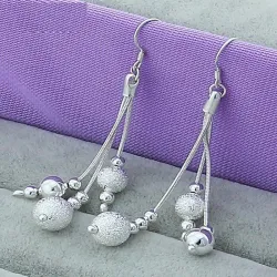 Long silver earrings - matte beads - 925 sterling silverEarrings