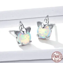 Licorne & opale - boucles d'oreilles clous - argent sterling 925