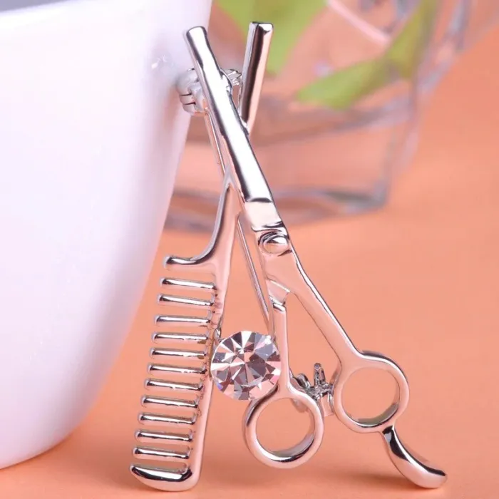 Peigne à cheveux / ciseaux - broche