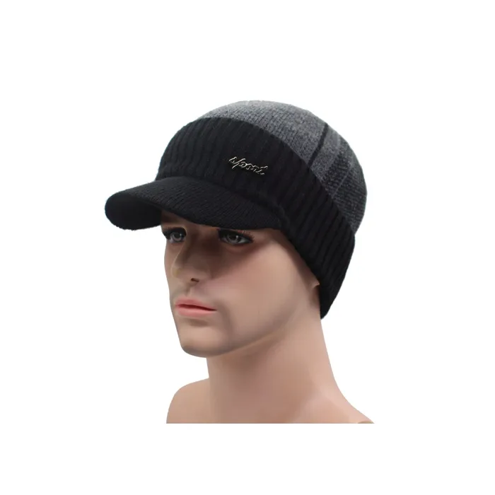 Bonnet d'hiver en laine pour hommes avec visière