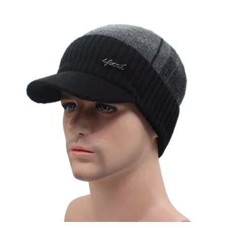 Bonnet d'hiver en laine pour hommes avec visière