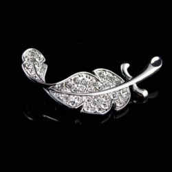 Silver leaf / feather with rhinestones - broochBrooches