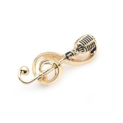 Gold music note / microphone - broochBrooches