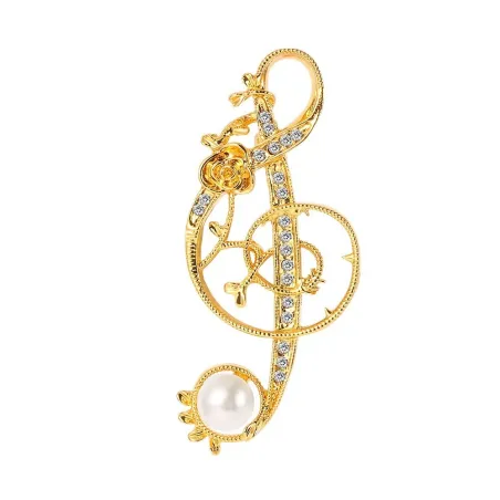 Note de musique en cristal doré avec perle - broche