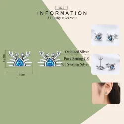 Boucles d'oreilles en forme de crabe - cristal bleu - argent sterling 925