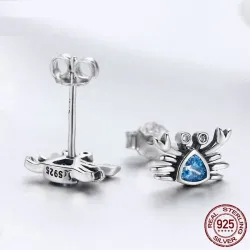 Boucles d'oreilles en forme de crabe - cristal bleu - argent sterling 925