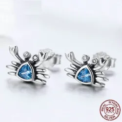 Boucles d'oreilles en forme de crabe - cristal bleu - argent sterling 925