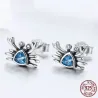 Boucles d'oreilles en forme de crabe - cristal bleu - argent sterling 925