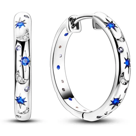 Boucles d'oreilles rondes - étoiles cristal / lune - argent 925