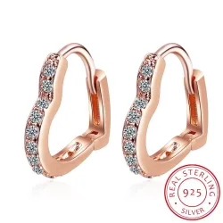 Boucles d'oreilles élégantes en forme de cœur - avec zircon - argent sterling 925