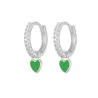Boucles d'oreilles rondes en argent avec cristaux / coeur suspendu - argent sterling 925