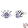 Boucles d'oreilles en forme de crabe - zircon violet - argent sterling 925