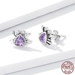 Boucles d'oreilles en forme de crabe - zircon violet - argent sterling 925