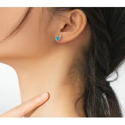 Pieuvre en argent / coeur en cristal bleu - boucles d'oreilles - argent sterling 925