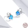 Pieuvre en argent / coeur en cristal bleu - boucles d'oreilles - argent sterling 925