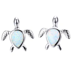 Boucles d'oreilles tortue argent - opale colorée